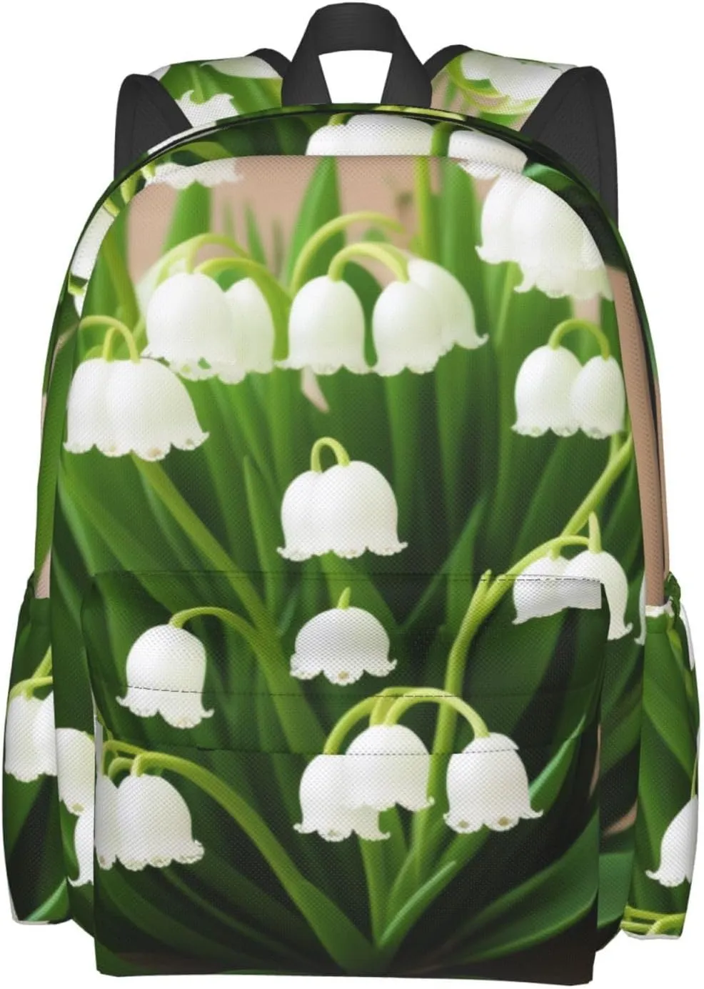 Lilies Of The Valley Backpack Print Shoulder Canvas Bag Travel Large Capacity Casual Daypack With Side Pockets