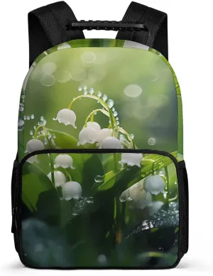 Lily of The Valley Flowers Green Leaves 16 Inch Laptop Backpack Durable Travel Pack Casual Shoulder Backpack