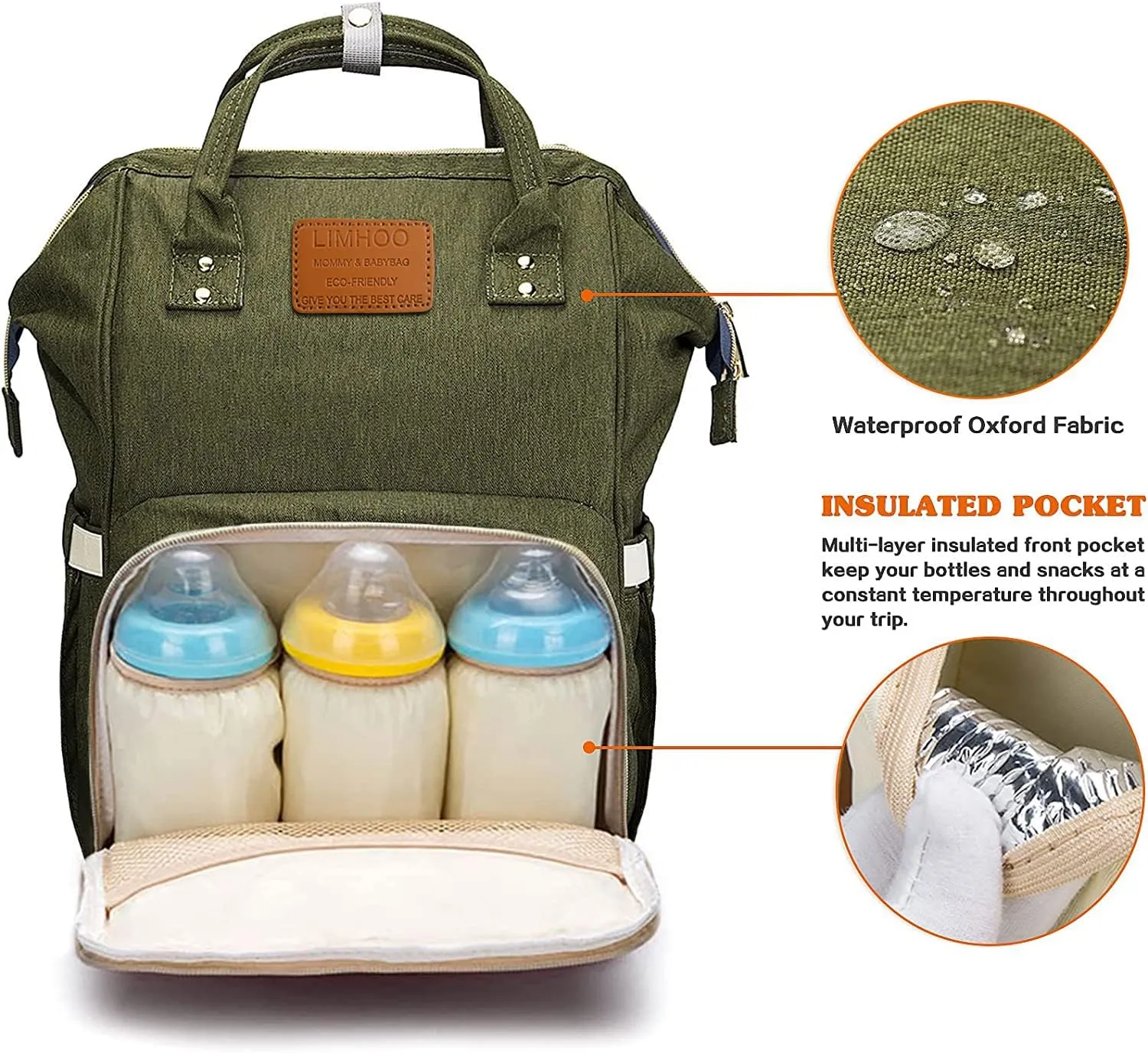 Limhoo Diaper Bag Backpack for Men Dad, Waterproof Large Canvas Camo Nappy Bags, Baby Care Bag (Army Green)