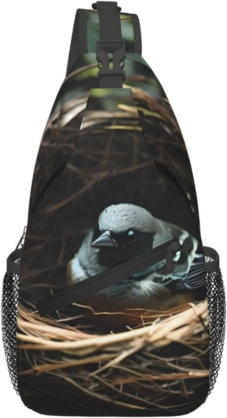 Little bird nest Patterned crossbody chest bag, casual hiking shoulder bag, travel crossbody backpack for men and women