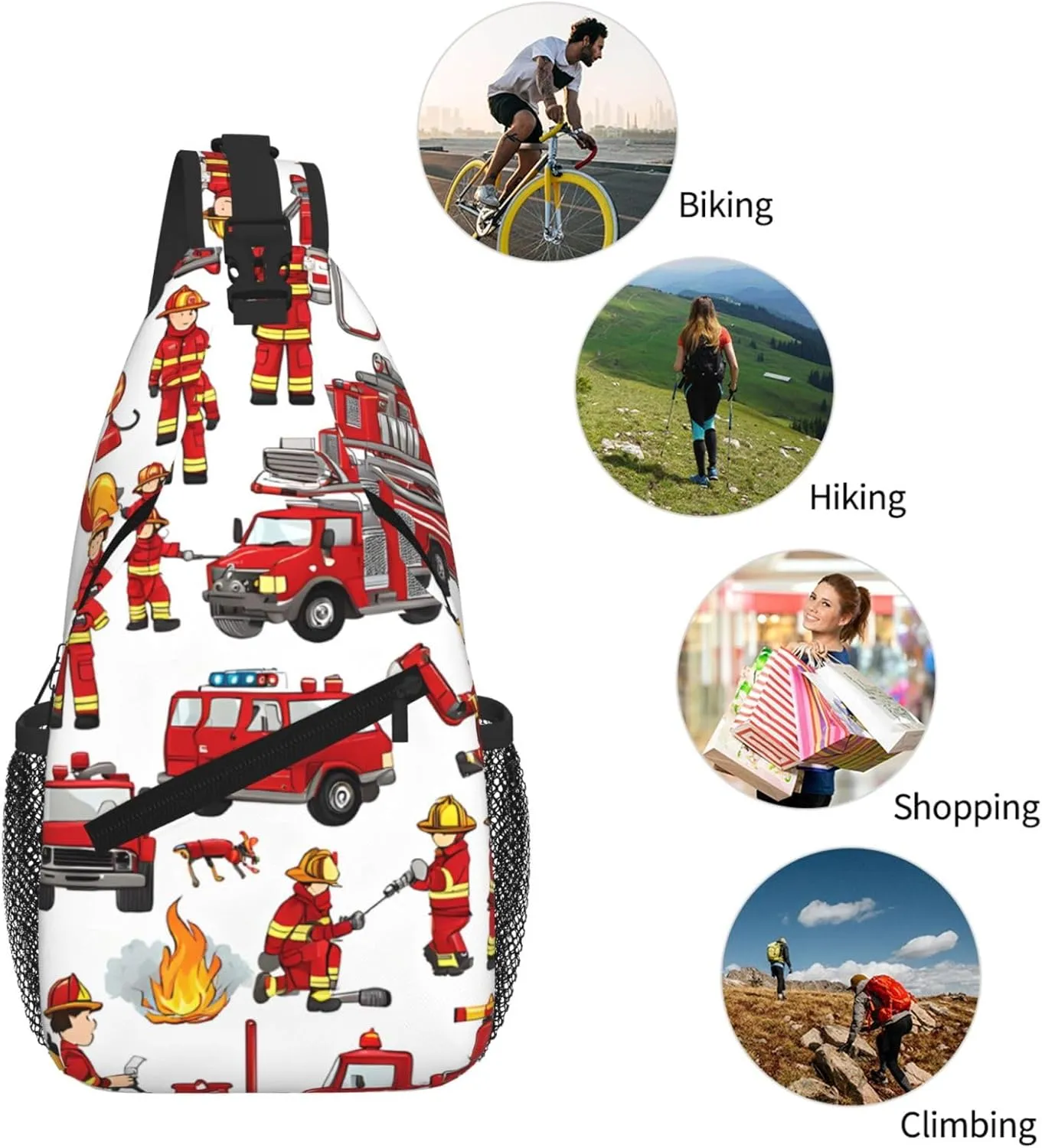 Little Boys And Girls In Firefighters Print Cross Chest Bag Diagonally For Short-Distance Travel And Daily Use