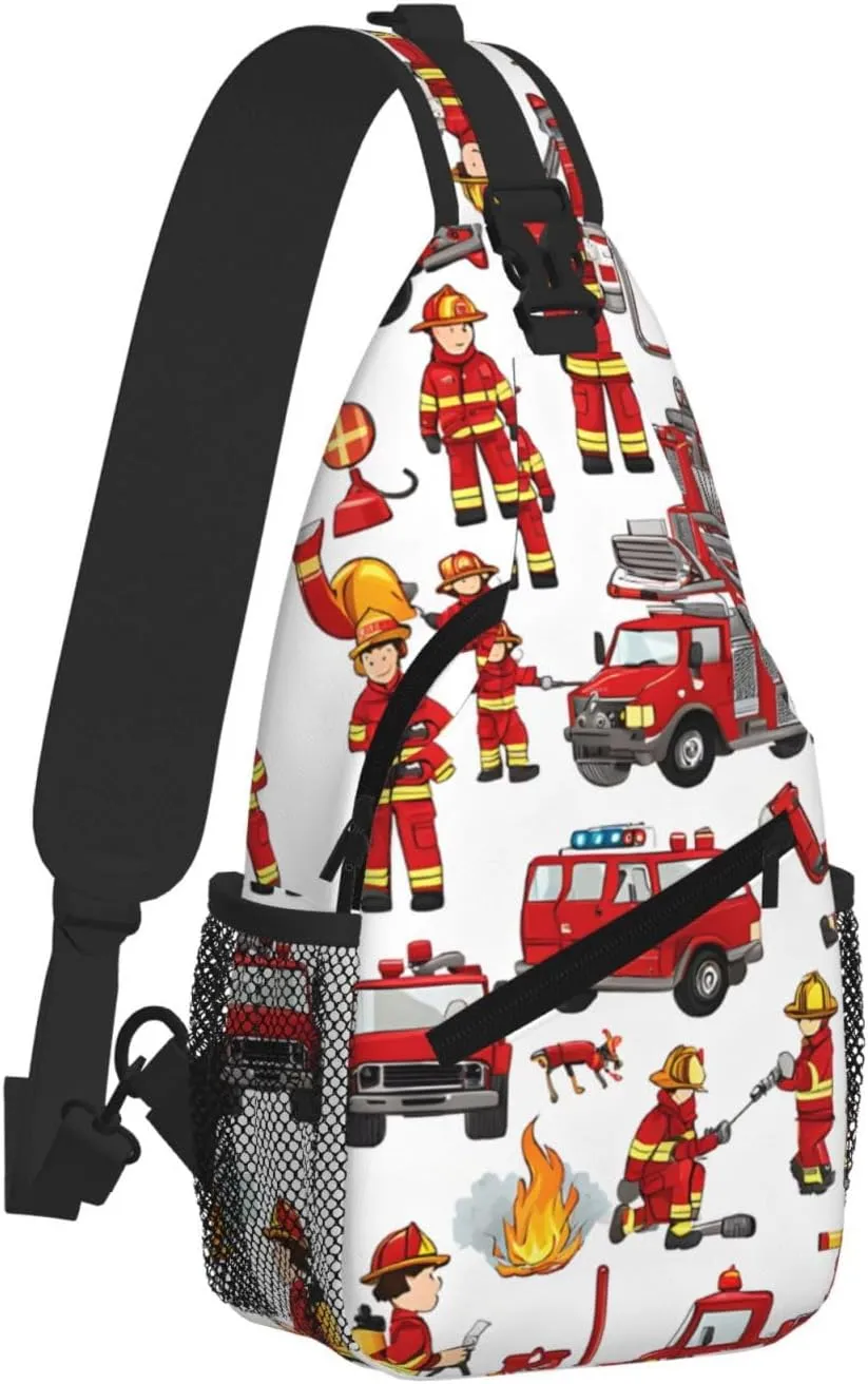 Little Boys And Girls In Firefighters Print Cross Chest Bag Diagonally For Short-Distance Travel And Daily Use