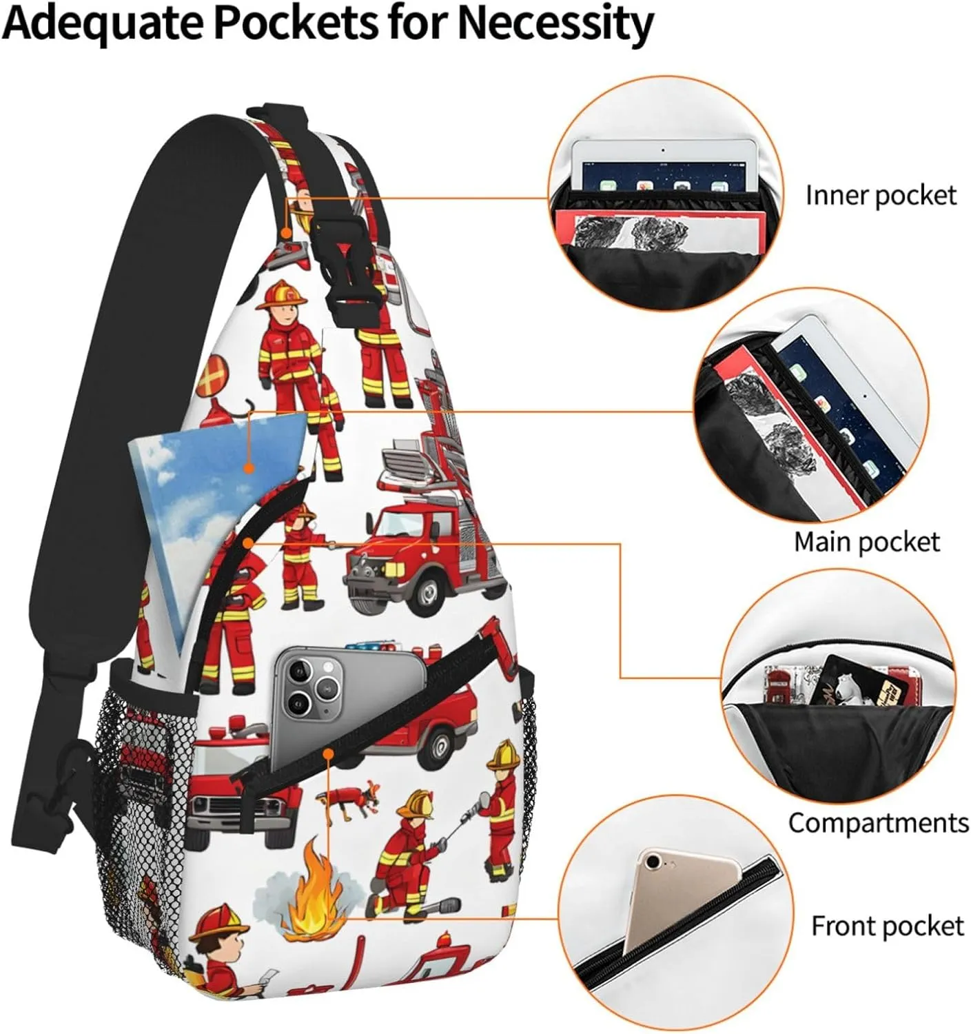 Little Boys And Girls In Firefighters Print Cross Chest Bag Diagonally For Short-Distance Travel And Daily Use