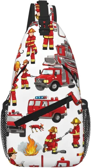 Little Boys And Girls In Firefighters Print Cross Chest Bag Diagonally For Short-Distance Travel And Daily Use