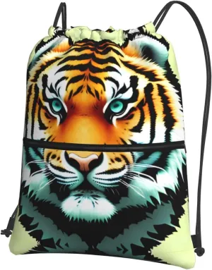 Little fat tiger head Print Drawstring Backpack â€“ Lightweight & Durable Gym Bag for Sports, Travel, Hiking, Yoga, and More