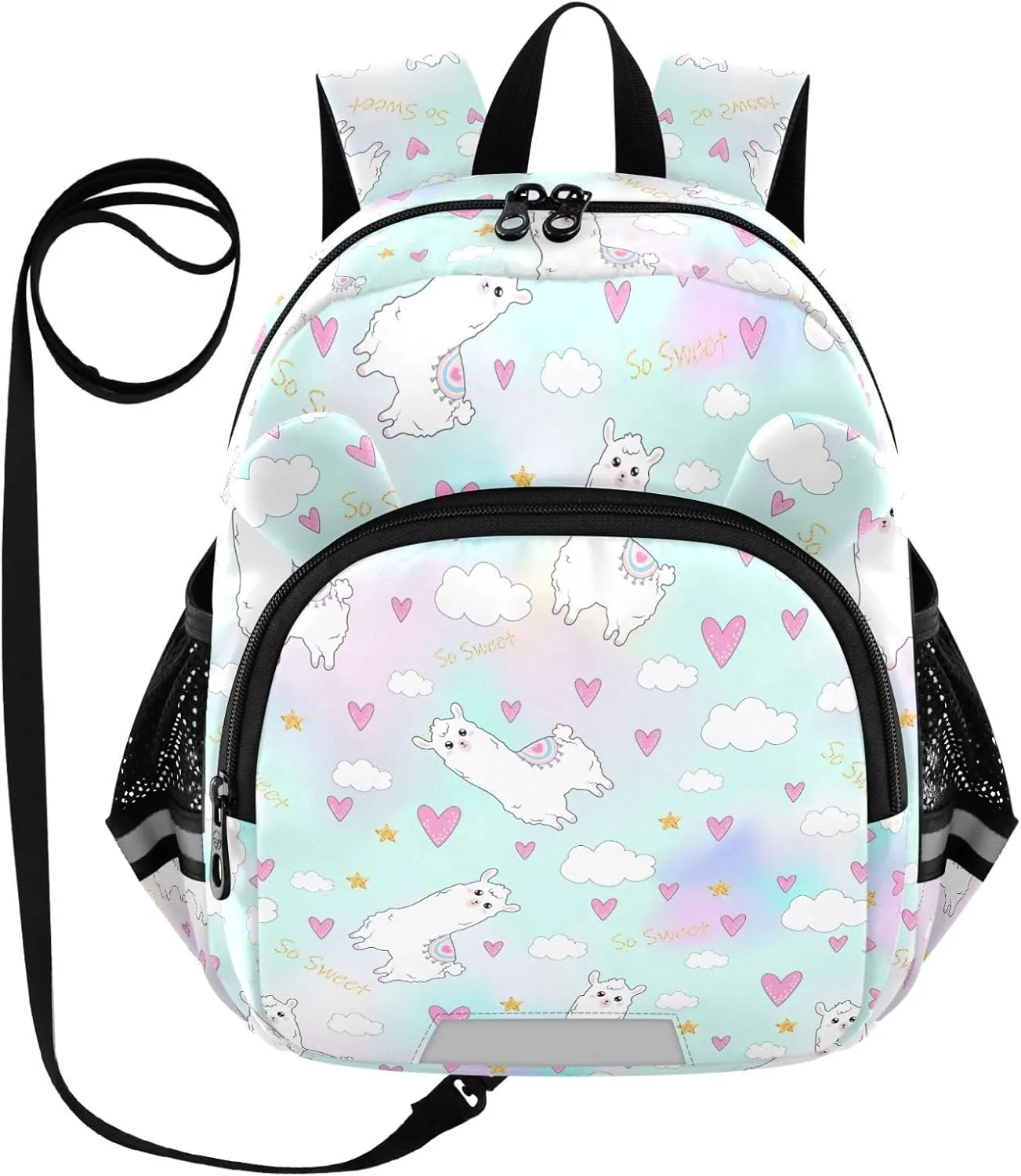 Llama Preschool Backpack Kawaii Style Daycare Bookbag School Backpack with Traction Rope for Kids 3-6