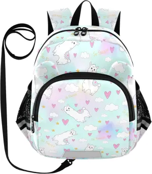 Llama Preschool Backpack Kawaii Style Daycare Bookbag School Backpack with Traction Rope for Kids 3-6