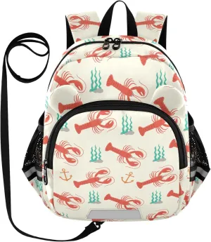 Lobster Red Preschool Backpack Green Daycare Bookbag School Backpack with Traction Rope for Kids 3-6