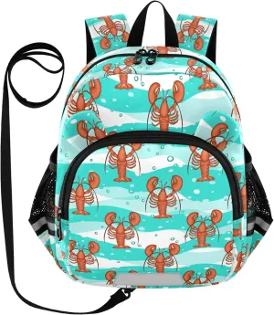 Lobsters Preschool Backpack Waves Daycare Bookbag School Backpack with Traction Rope for Kids 3-6
