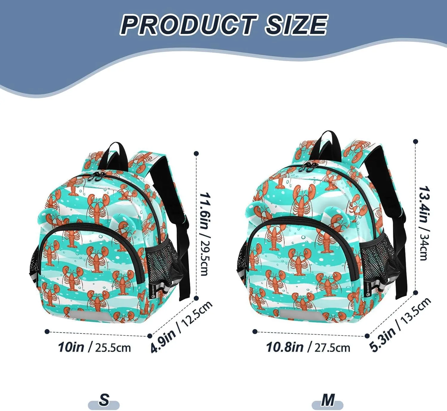 Lobsters Preschool Backpack Waves Daycare Bookbag School Backpack with Traction Rope for Kids 3-6