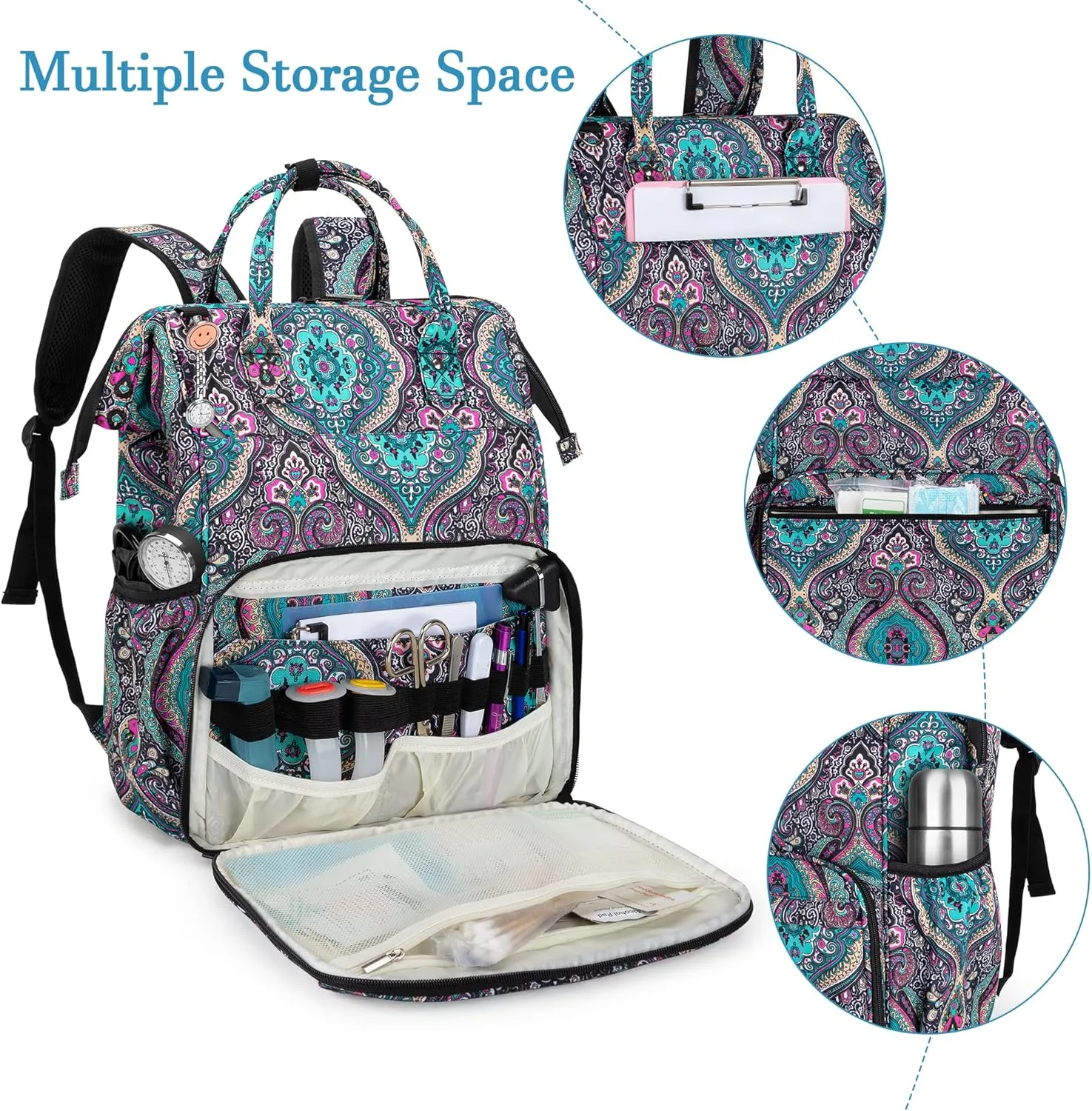 LoDrid Nurse Bag, Heavy Duty Nurse Work Backpack for Men & Women, Nurse Storage Backpack for Work with Steel Frame Top, 15.6" Laptop Layer, Zip-Top Closure & Inner Padded, Totem, Bag Only
