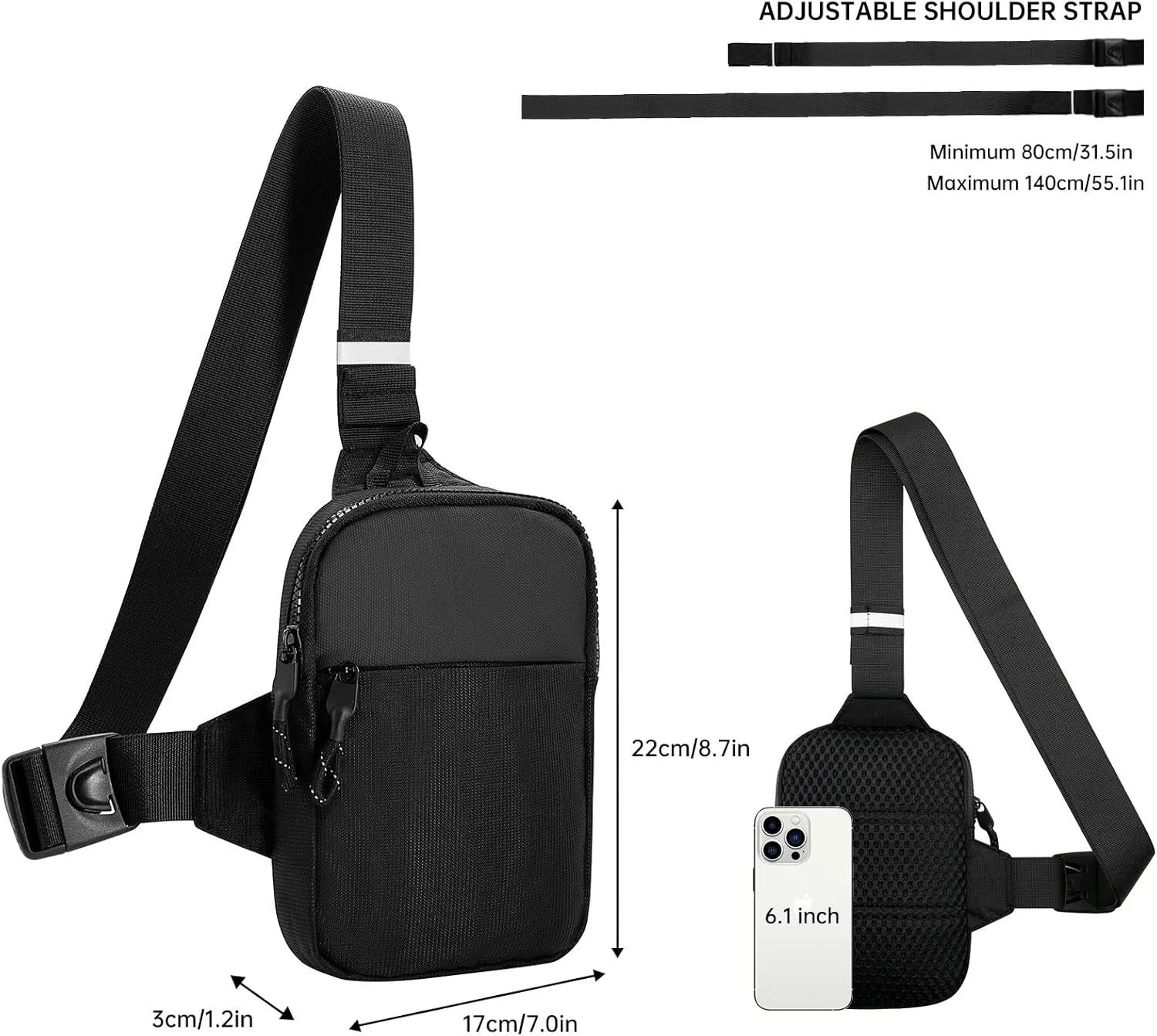 Long Keeper Mini Sling Bag - Men Women Small Waterproof Crossbody Bag Casual Phone Chest Bag for Travelling Hiking
