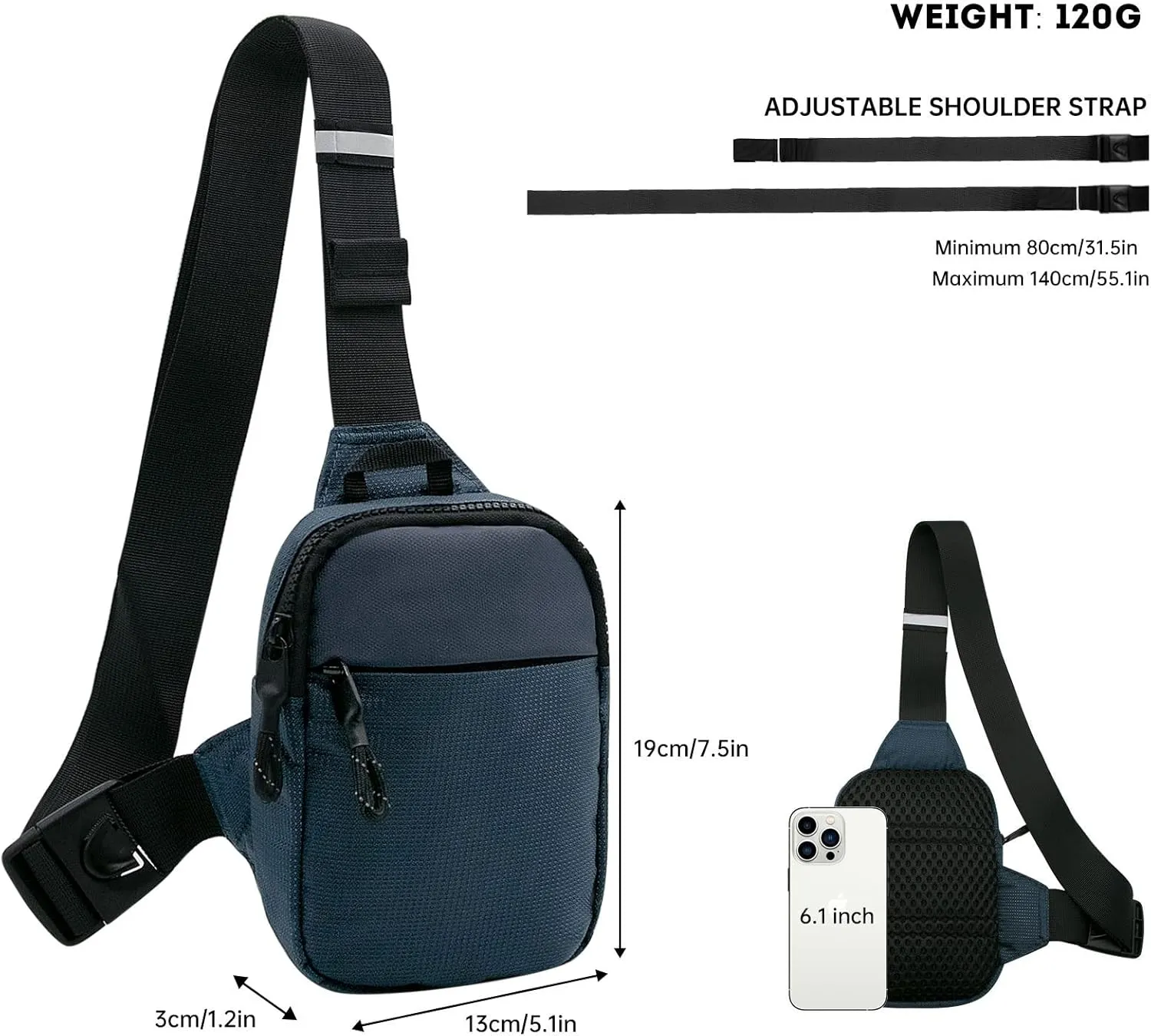 Long Keeper Mini Sling Bag - Men Women Small Waterproof Crossbody Bag Casual Phone Chest Bag for Travelling Hiking