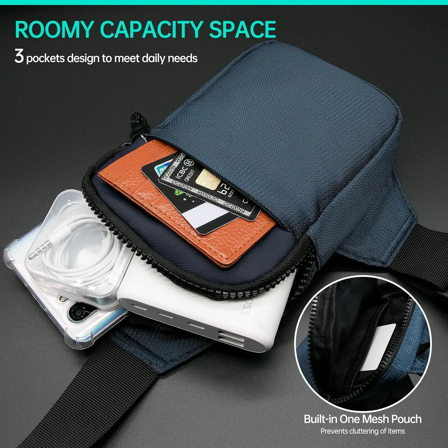 Long Keeper Mini Sling Bag - Men Women Small Waterproof Crossbody Bag Casual Phone Chest Bag for Travelling Hiking