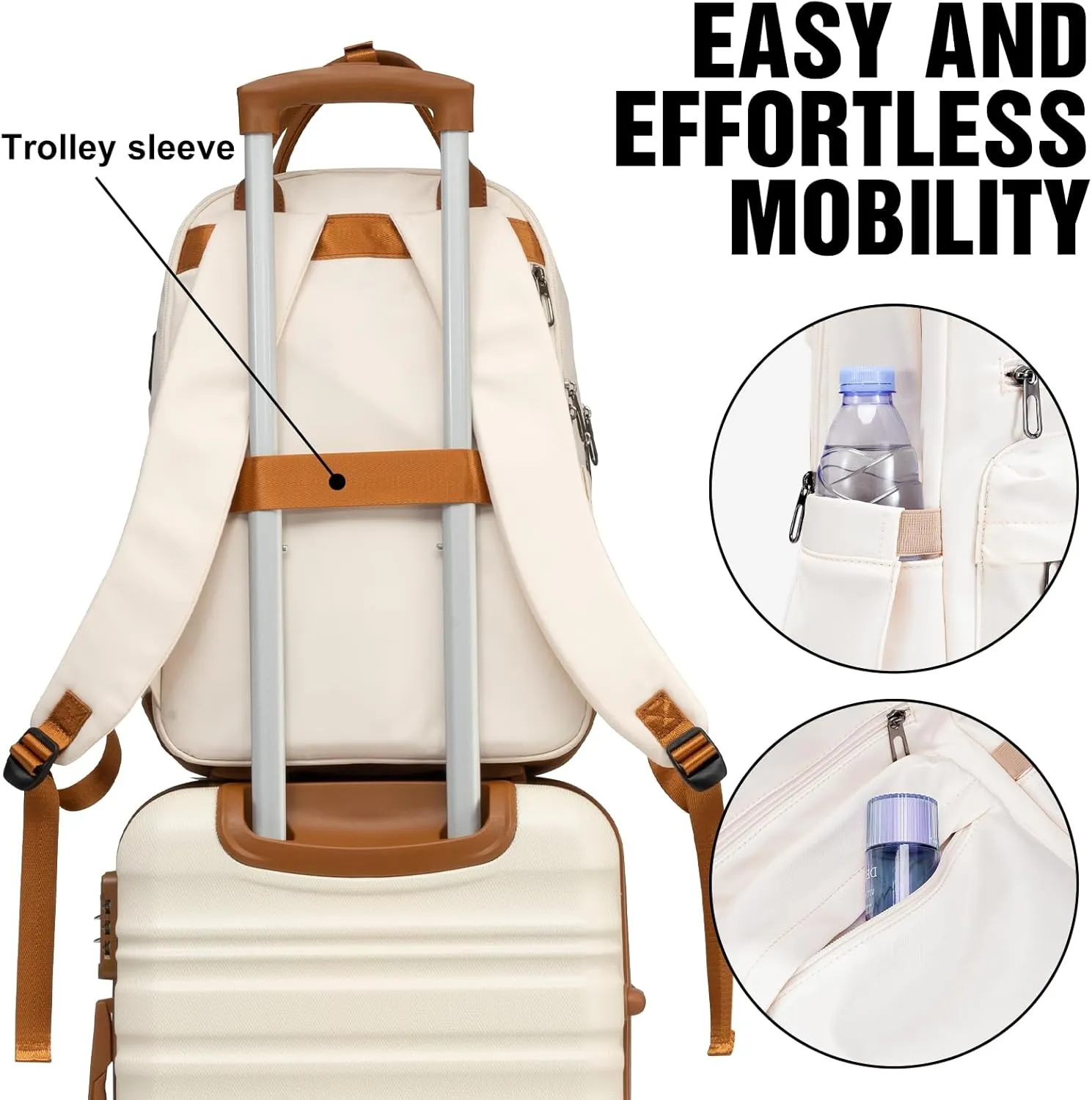 LONG VACATION 3 Piece Luggage Set 20 IN Carry on Suitcase ABS PC Handshell Luggage with Spinner Wheels & YKK Zipper TSA Lock (20 INCH (BP/TB), WHITE-BROWN)