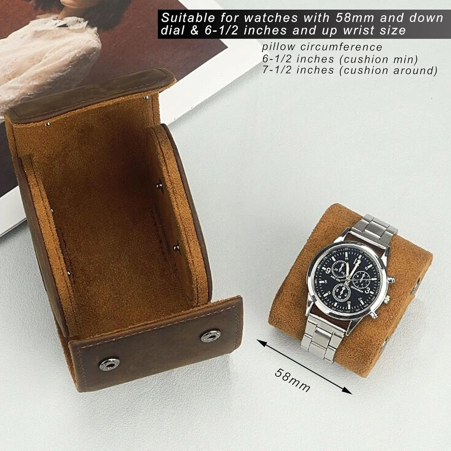Longjet Watch Roll Travel Case for Men Portable Watches Organizer Box with Removable Velvet Pillow Holder (1 Slot Coffee/Genuine Leather)