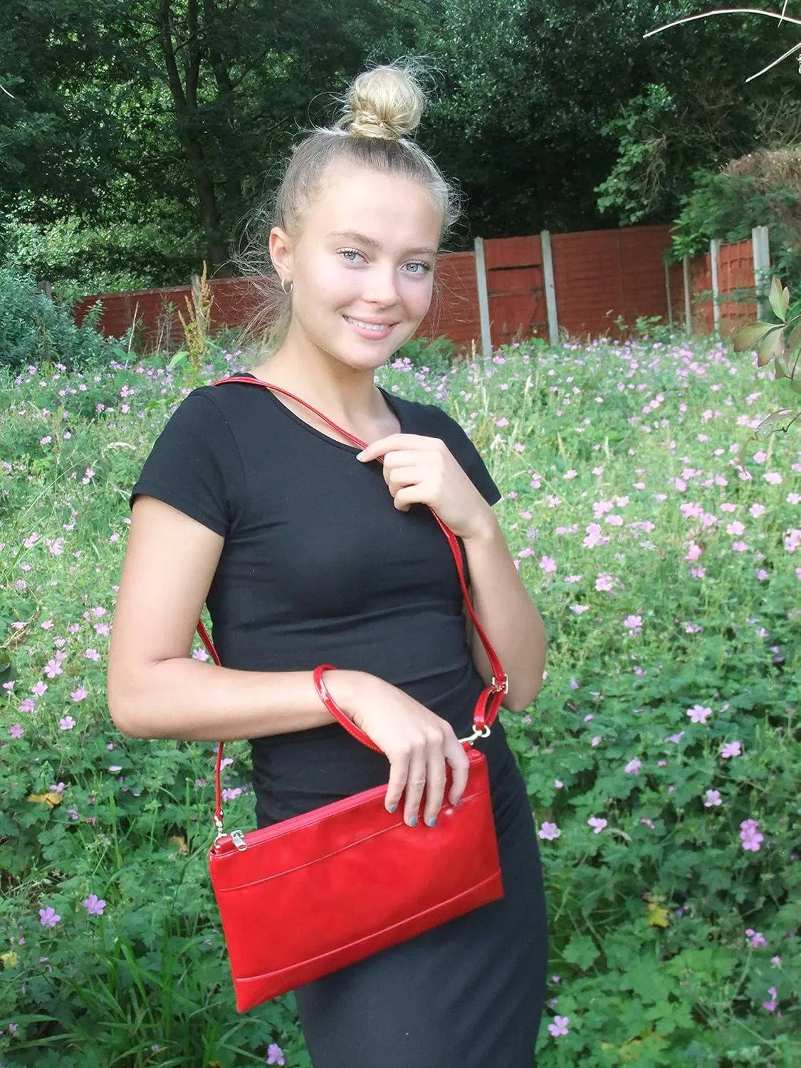 LONI Womens Divine Faux Suede Clutch/Shoulder/Crossbody/Wristlet Bag Size Large