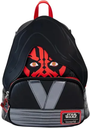 Loungefly Phantom Menace 25th Anniversary Star Wars Mini Backpack, Darth Maul Faux Leather Luggage Bag (Black) Standard