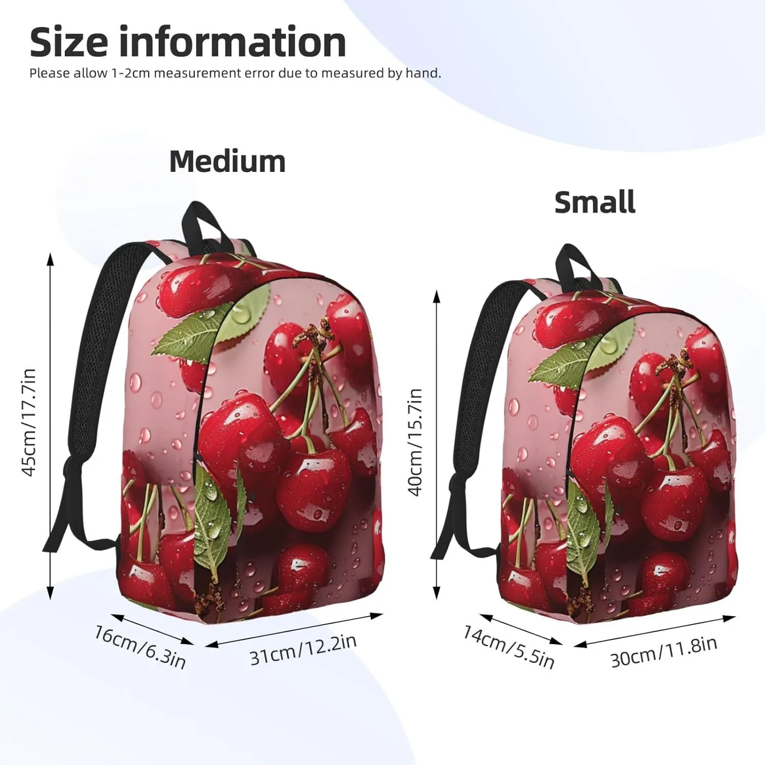 Lovely Sweet Red Cherry Large Canvas Backpack Lightweight Adjustable Laptop Bag Casual Backpack For Travel Work Small