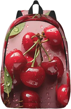 Lovely Sweet Red Cherry Large Canvas Backpack Lightweight Adjustable Laptop Bag Casual Backpack For Travel Work Small