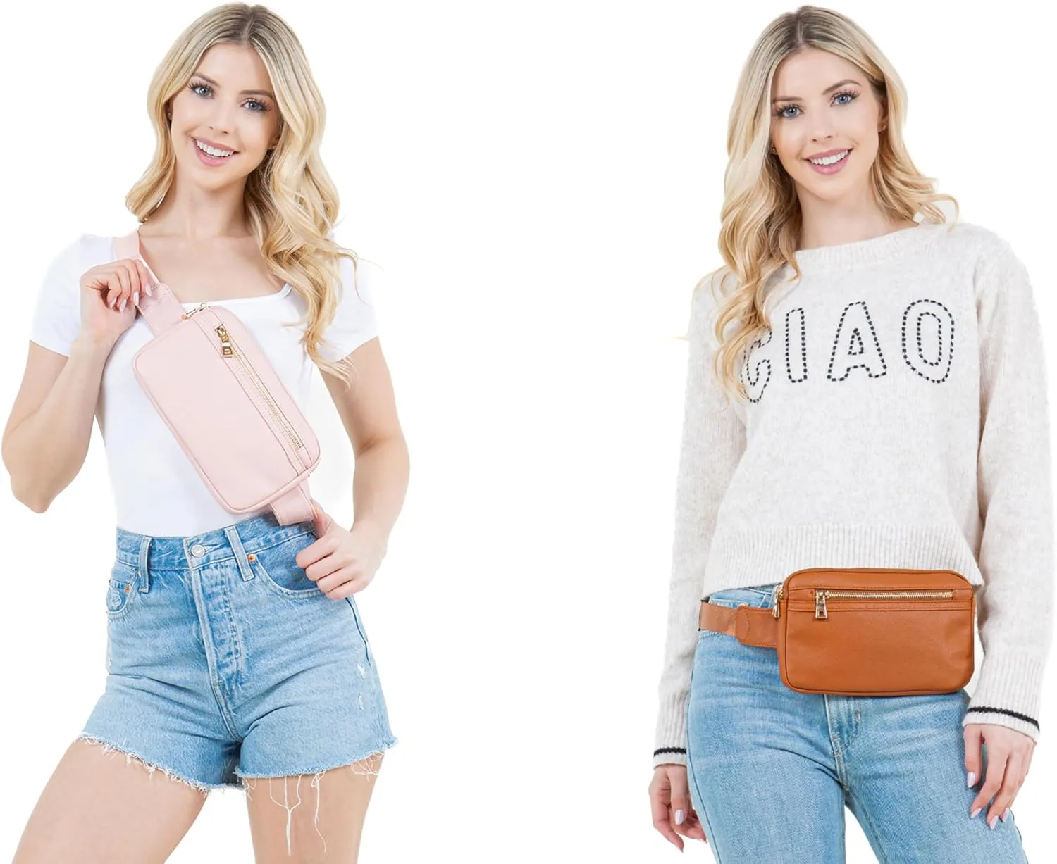 LOVESOME Vegan Leather Everywhere Fashion Waist Bag Fanny Pack Crossbody Bag Belt Bag Sling Bag with Adjustable Strap for Women (Blush)