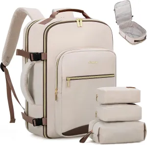LOVEVOOK Carry on Travel Backpack, 50L Waterproof Large 18 inch Laptop Luggage Daypack as Personal Item Flight Approved, Business Weekender Overnight with 3 Packing Cubes, Primary-Coffee
