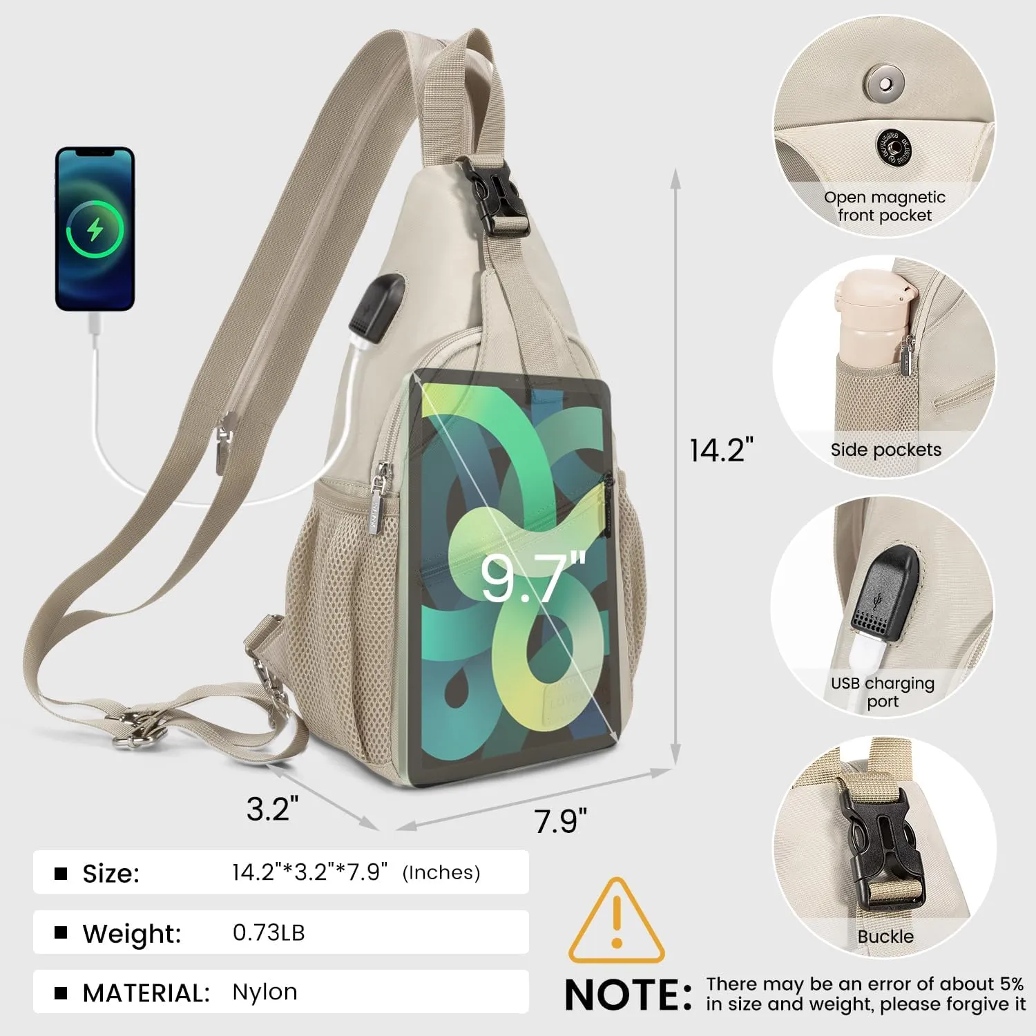LOVEVOOK Sling Bag for Women Casual Daypack Nylon Crossbody Sling Backpack Travel Shoulder Bag Hiking Daypack