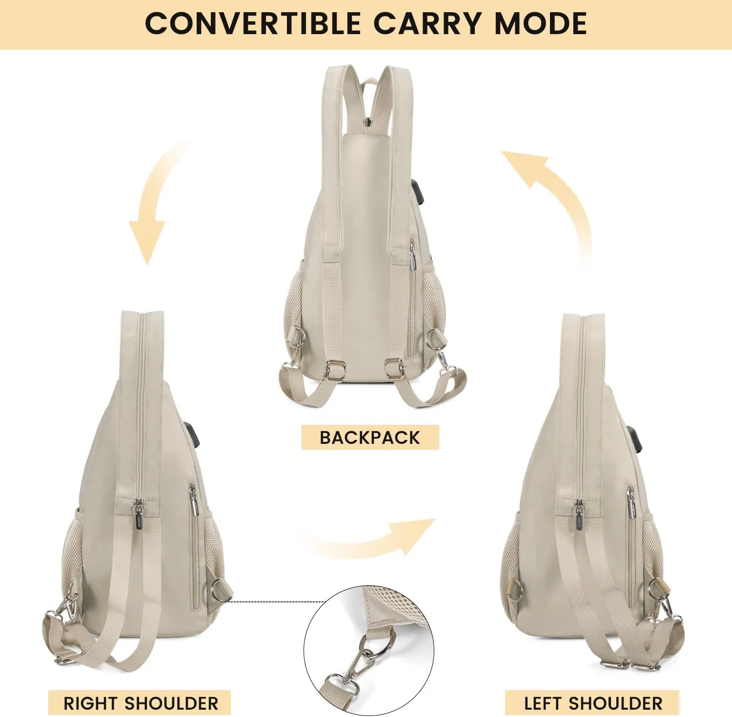 LOVEVOOK Sling Bag for Women Casual Daypack Nylon Crossbody Sling Backpack Travel Shoulder Bag Hiking Daypack