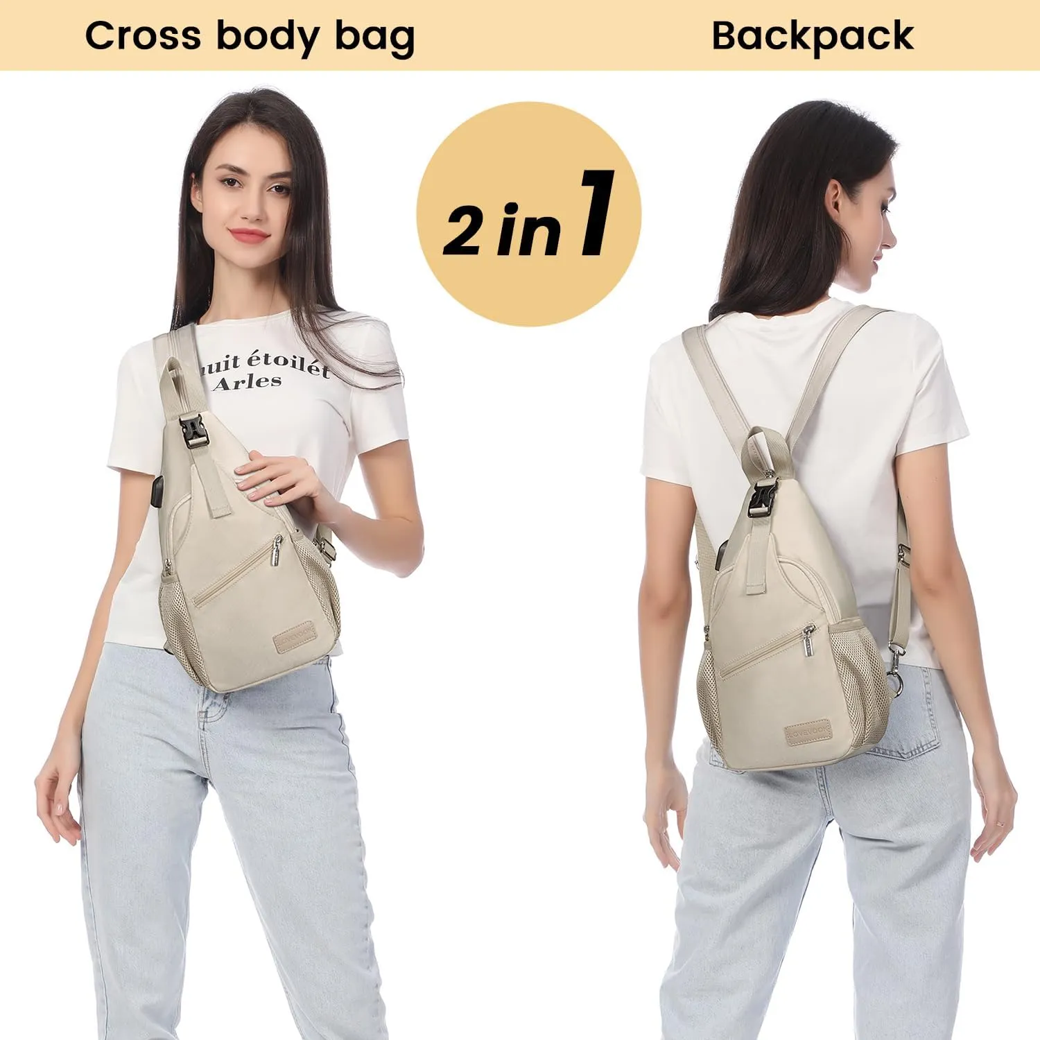 LOVEVOOK Sling Bag for Women Casual Daypack Nylon Crossbody Sling Backpack Travel Shoulder Bag Hiking Daypack