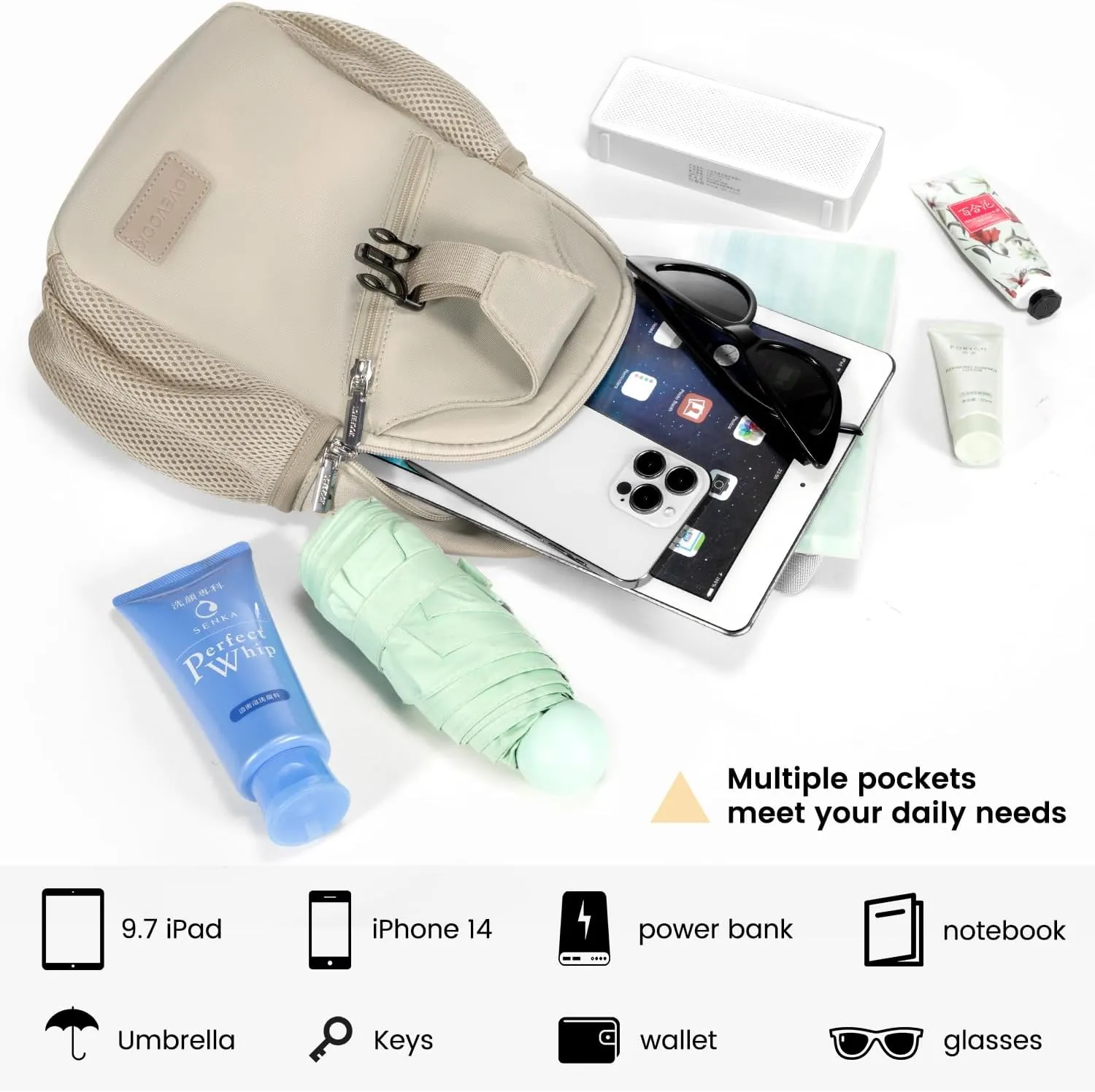 LOVEVOOK Sling Bag for Women Casual Daypack Nylon Crossbody Sling Backpack Travel Shoulder Bag Hiking Daypack