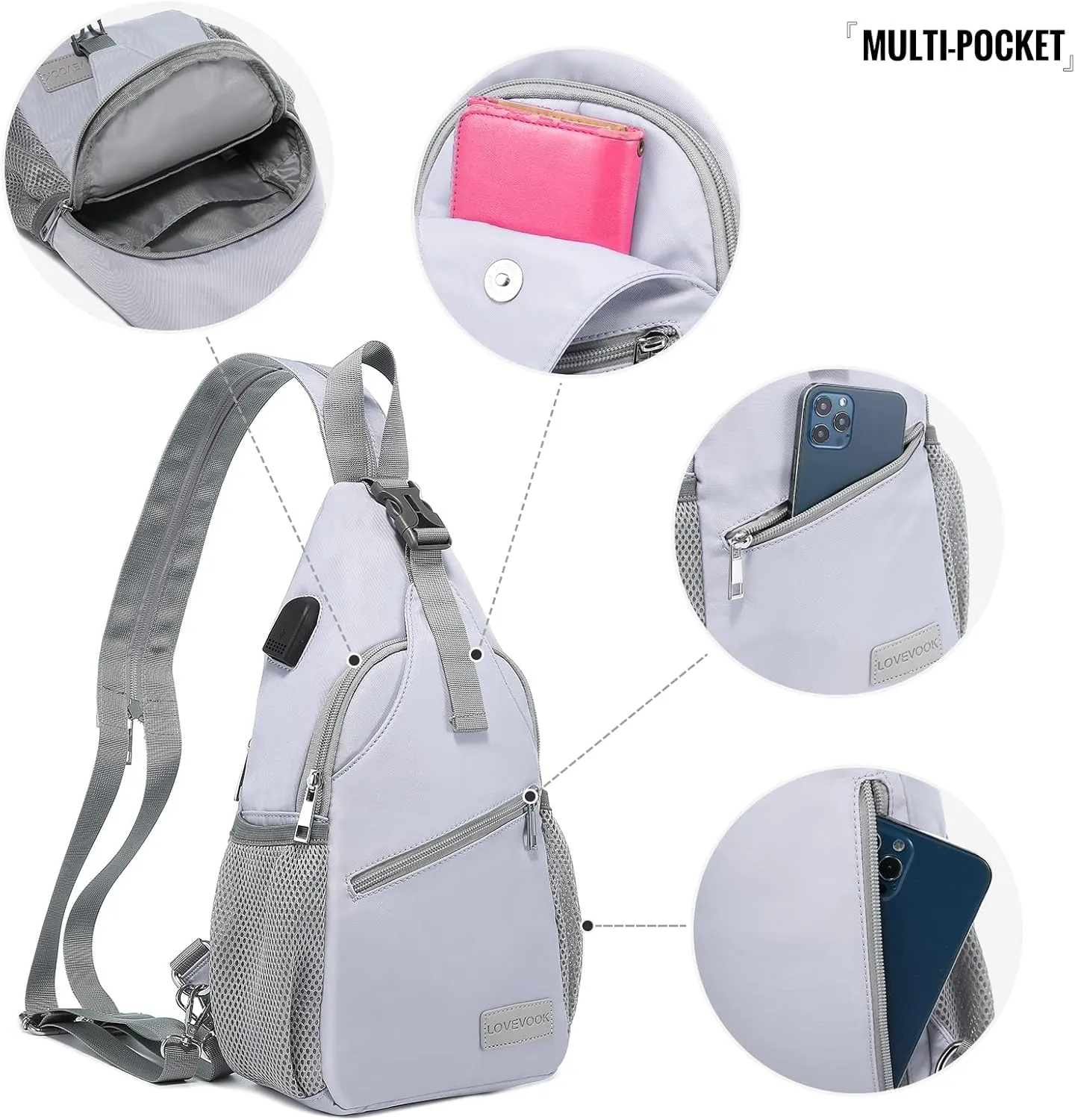 LOVEVOOK Sling Bag for Women Casual Daypack Nylon Crossbody Sling Backpack Travel Shoulder Bag Hiking Daypack