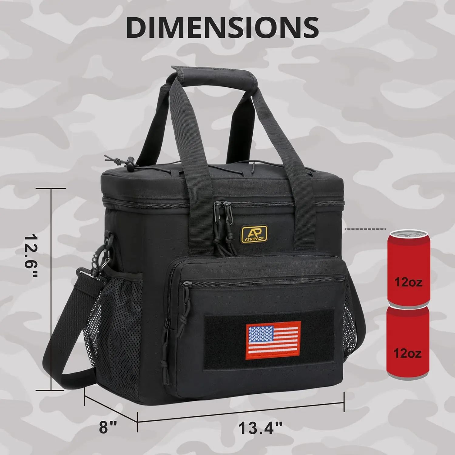 Lunch Box for Men, Tactical Lunch Bag MOLLE Webbing Leakproof Insulated Large Lunch Cooler Women Adult Meal with Adjustable Shoulder Strap Durable Lunch Pail (Black)