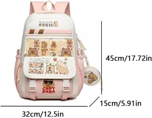 Lushandy Capybara Backpack Kawaii Ita Bag Cute Capibara Backpack with mini Pouch Nylon Cartoon Laptop Backpacks