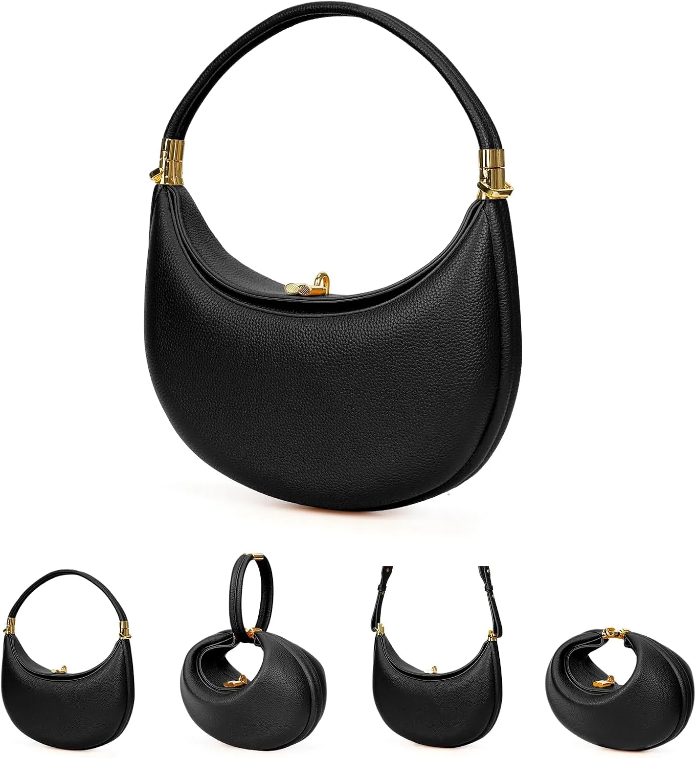 Lushandy PU Leather Crescent Bag and Women's Luna 4-in-1 Shoulder Bag, Half Moon Bag, Hobo Clutch