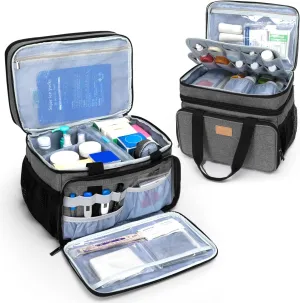 LUXJA 2 Layers Medicine Bag with Detachable Divider, Pill Bottle Organizer Suitable for Home or Travel Use, Gray