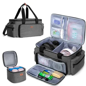 Luxja Breast Pump Bag with Cooler Bag Compatible with Spectra S1 and S2, Pumping Bag for Breast Pump and Extra Parts (Suitable for Home, Work or Travel Use), Gray