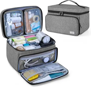 LUXJA Medicine Bag with 2 Detachable Clear Pouches, Pill Bottle Organizer with Detachable Dividers (Suitable for Home or Travel Use), Gray