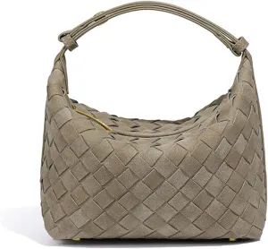 Luxurious Suede Hobo Bag - Women's Woven Leather Shoulder Bag with Spacious Interior