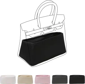 Luxury Silk Purse Organizer for Birkin 25 - Silky Smooth Handbag Insert with Hidden Zipper, Lightweight and Supportive Tote Shaper for Elegant Storage (Black)