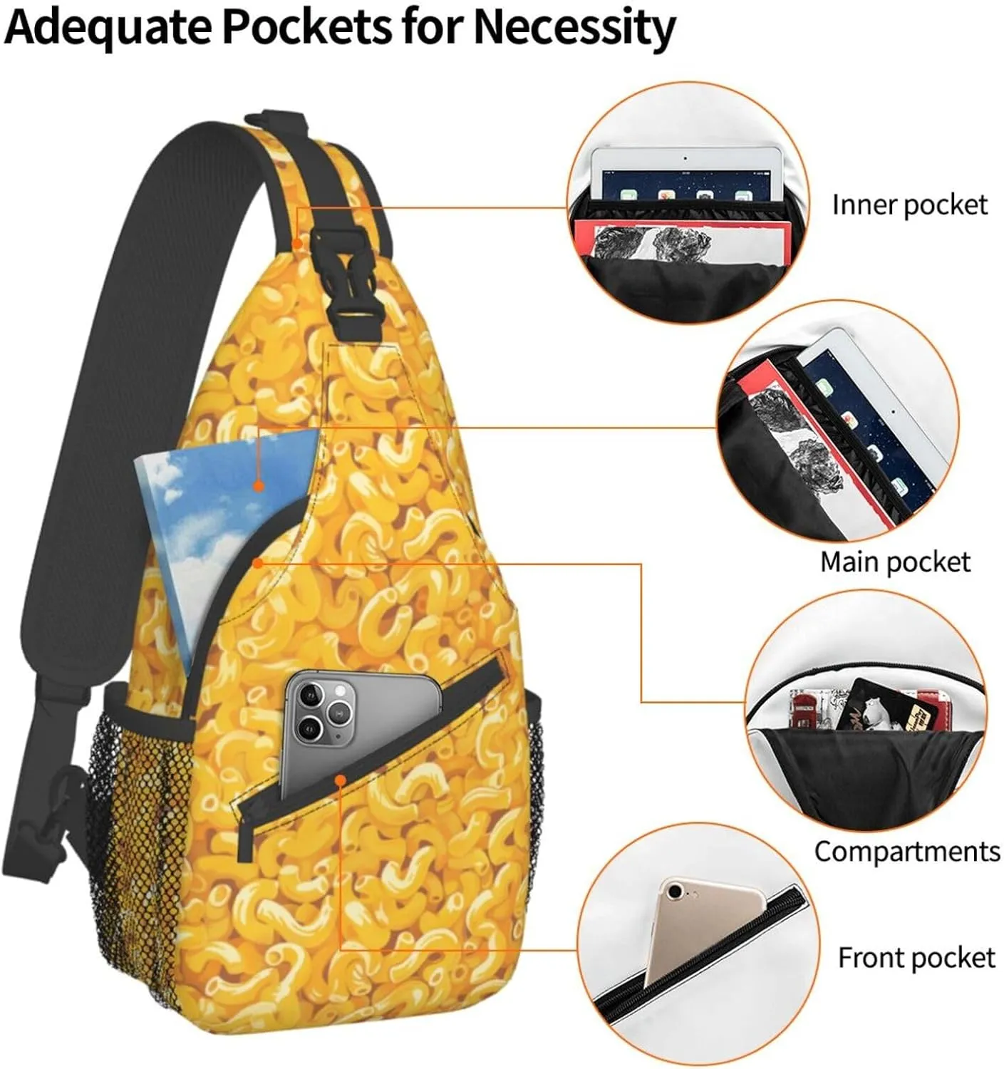 Macaroni Sling Backpack Chest Bag Crossbody Shoulder Bag Gym Cycling Travel Hiking Daypack For Men Women