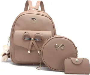 MACCINELO Cute Leather Mini Backpack Purse for Women Bowknot Small Backpack for Girls gift Rucksack Ladies Shoulder Bag 3pcs