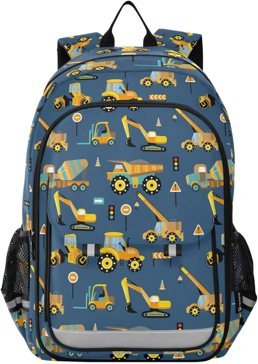 Machinery Crane Excavator Tractor Backpack Kids School Bag Lightweight Laptop Backpack Elementary Capacity Student Bookbags for Travel Daypack with Reflective Stripes