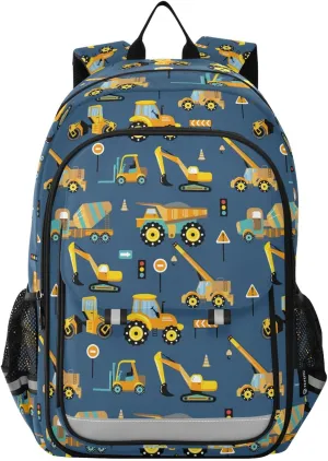 Machinery Crane Excavator Tractor Backpack Kids School Bag Lightweight Laptop Backpack Elementary Capacity Student Bookbags for Travel Daypack with Reflective Stripes