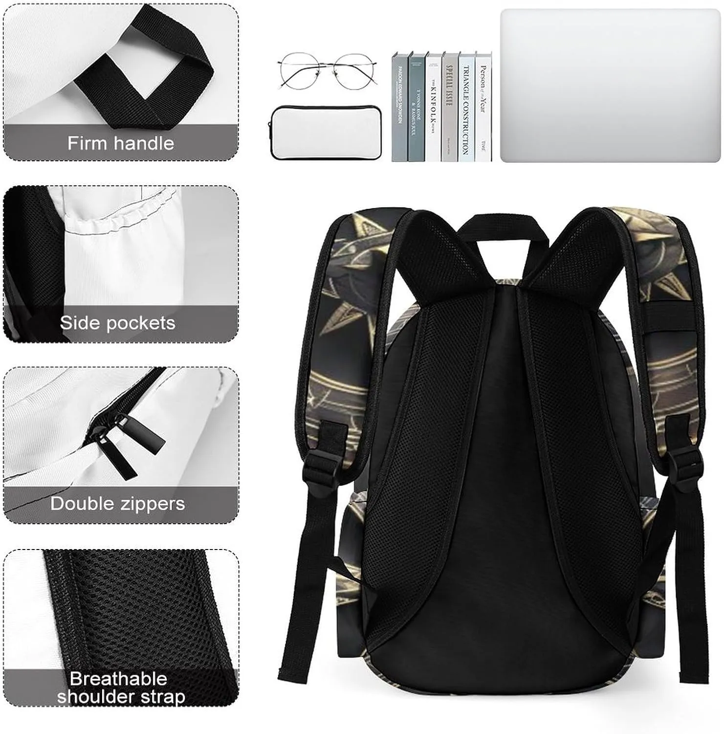 Magical Design Norse Runes Compass Print Laptop Backpacks Casual Shoulder Bag Travel Daypack Fashion for Men Women