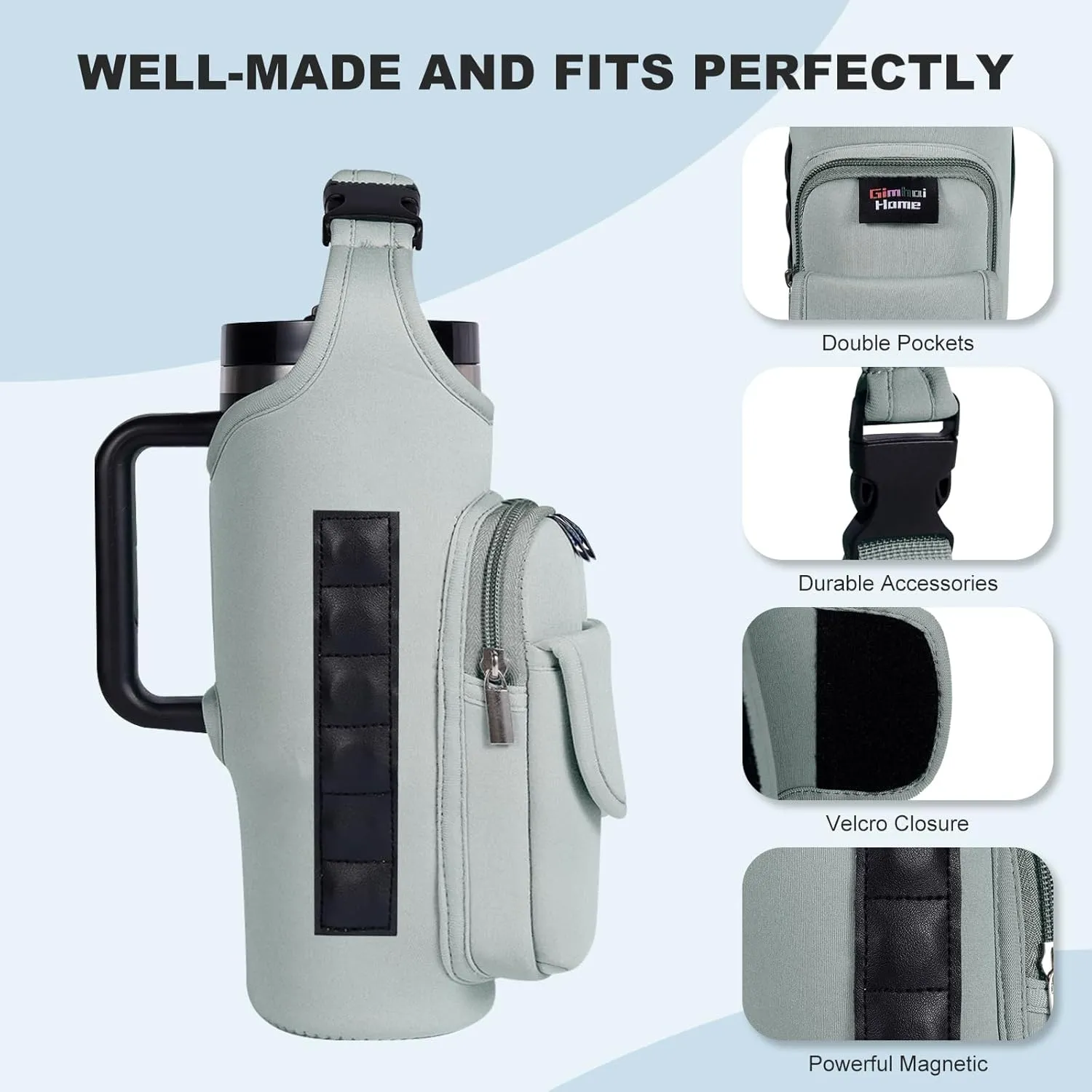 Magnetic Gym Bags for Men & Women – Magnetic Bag Company Water Bottle Sling Bag for Stanley Cups | Water Bottle Holder with Card Pockets, AirPod Case for Fitness, Hiking, Workouts (Gray)
