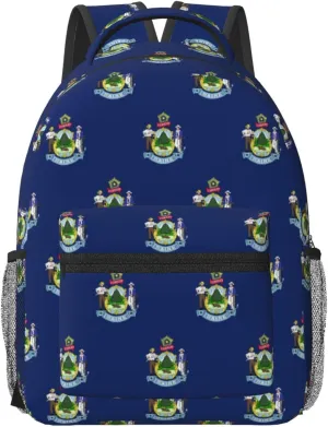Maine State Flag Backpacks For Women Men,Travel Laptop Back Pack 16.5 Inch,Work Bag Personal Item Book Bags