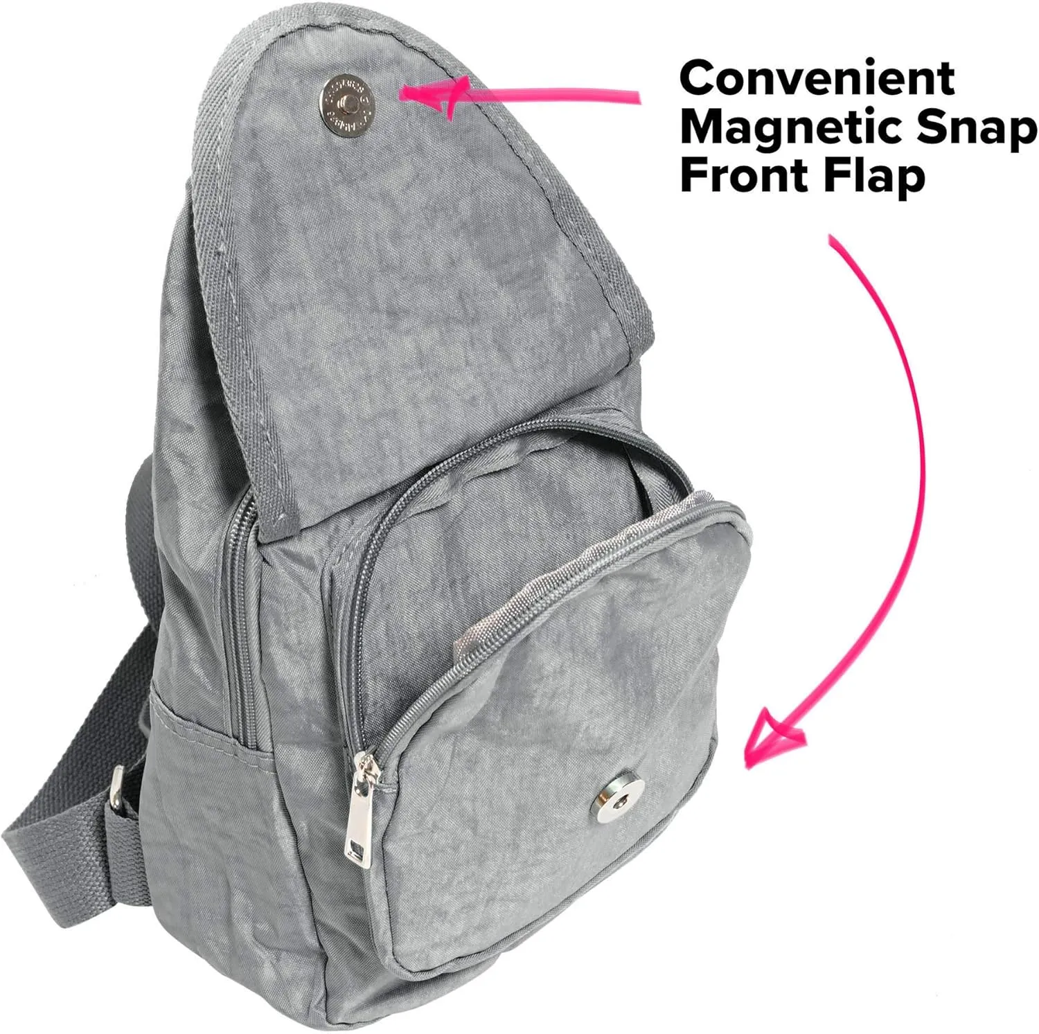 Malibu Washed Nylon Day Pack, Crossbody Bag, Travel Pack, Light Gray