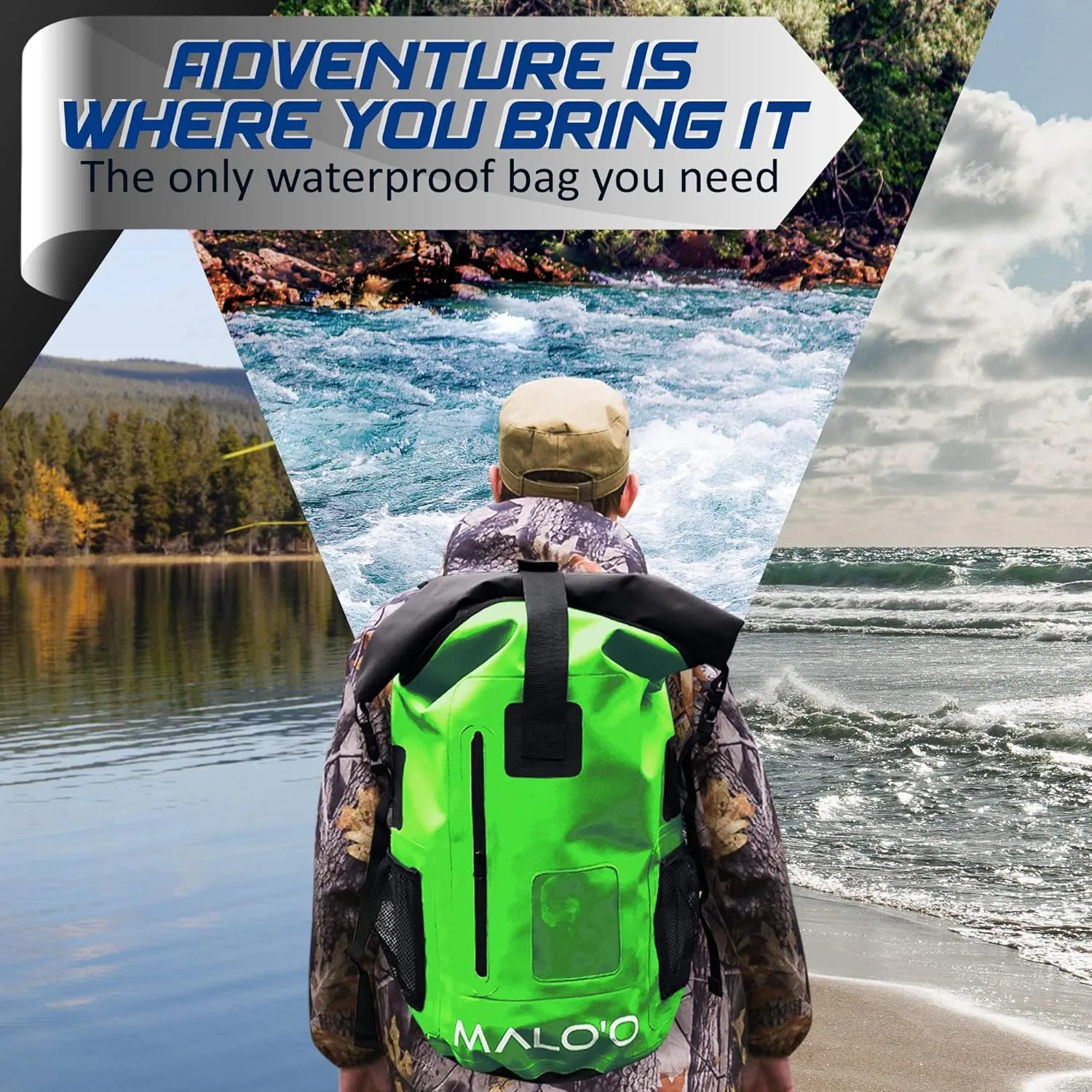 Malo'o 30L Waterproof Roll-Top Backpack - Ideal for Beach, Backpacking, Fishing, and Kayaking - Heavy-Duty Beach and Boat Accessory