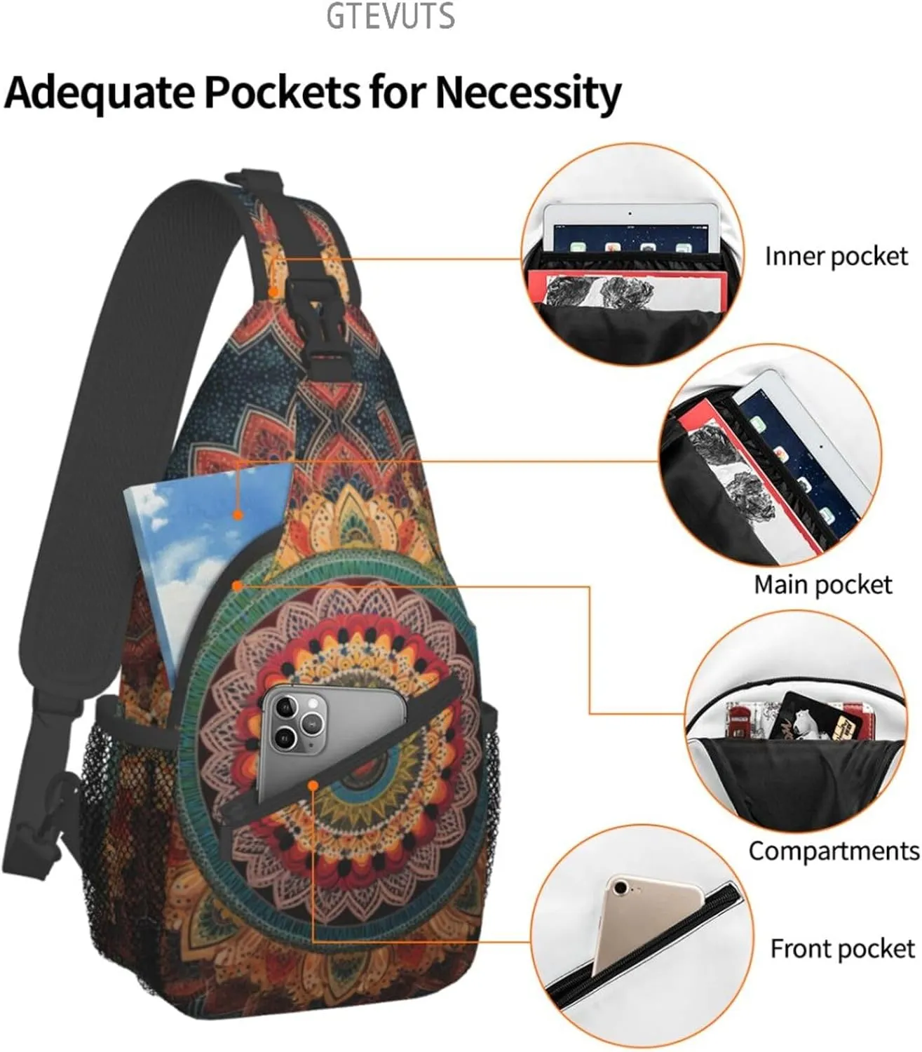 Mandala Sling Backpack Chest Bag Crossbody Shoulder Bag Gym Cycling Travel Hiking Daypack For Men Women