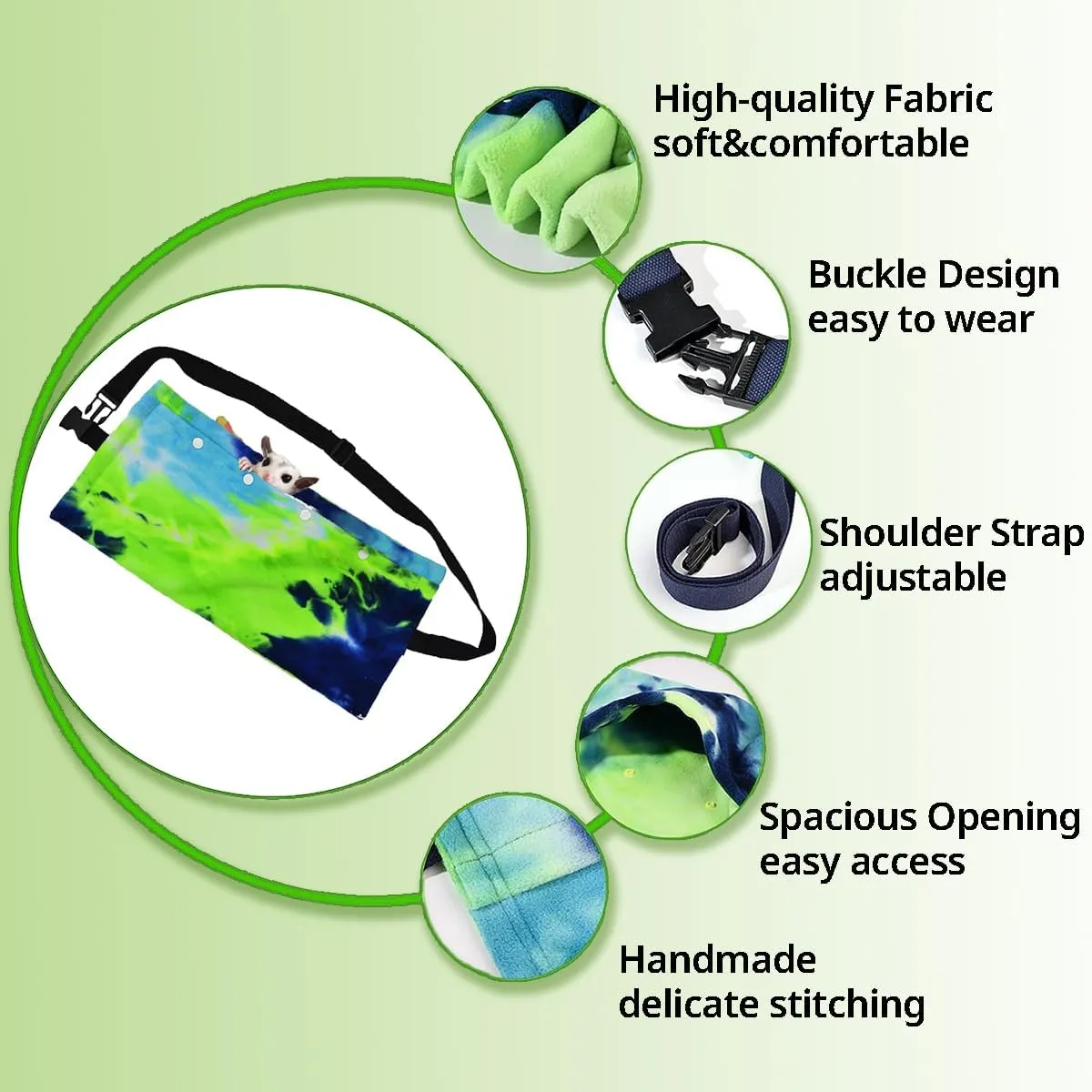 MANON ROSA Sugar Glider Pouch - Small Animal Carrier Bag with Harness Set for Bonding Sling for Reptile Pets Bearded Dragons Lizards Backpack Accessories for Outdoor Travel Walking Resting Blue